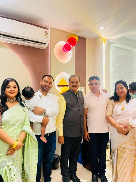 A group photo inside Brindaban Sweets on opening day
