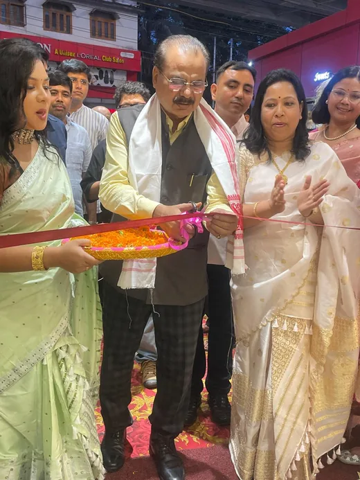 The ribbon being cut at the opening of Brindaban Sweets